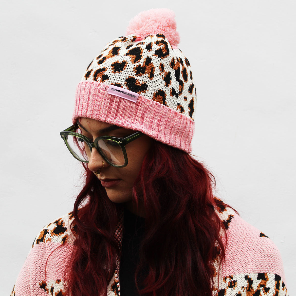 Animal Print Pom Pom Beanie-Feminist Apparel, Feminist Clothing, Feminist Pom Pom Beanie-The Spark Company