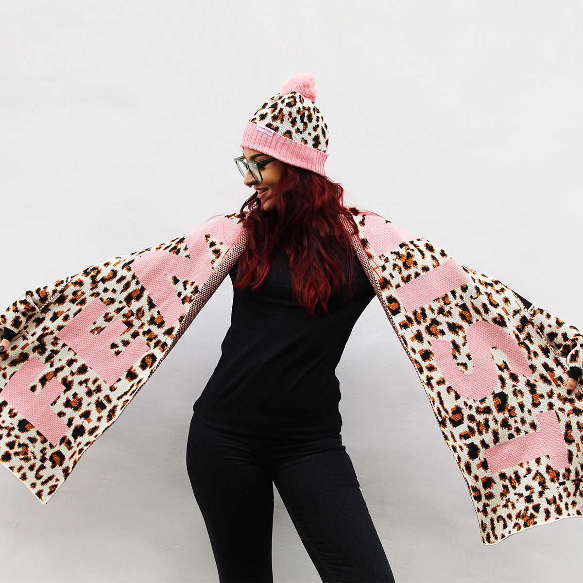 Animal Print Pom Pom Beanie-Feminist Apparel, Feminist Clothing, Feminist Pom Pom Beanie-The Spark Company