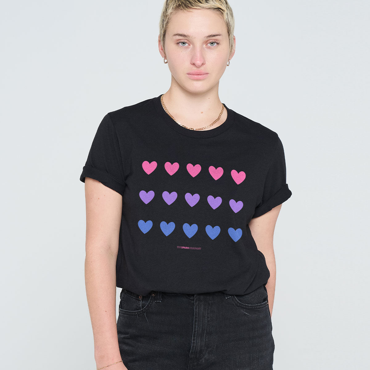 Bisexual Hearts LGBTQ+ Pride T-Shirt-LGBT Apparel, LGBT Clothing, LGBT T Shirt, BC3001-The Spark Company