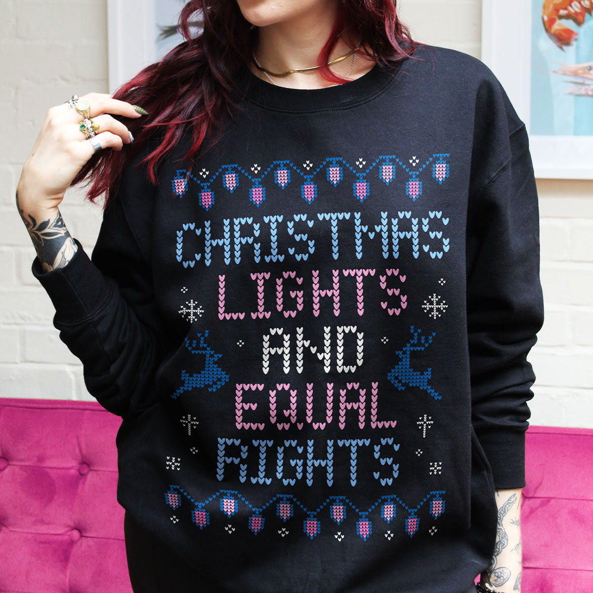Christmas Lights And Equal Rights Ugly Christmas Jumper-Feminist Apparel, Feminist Clothing, Feminist Sweatshirt, JH030-The Spark Company