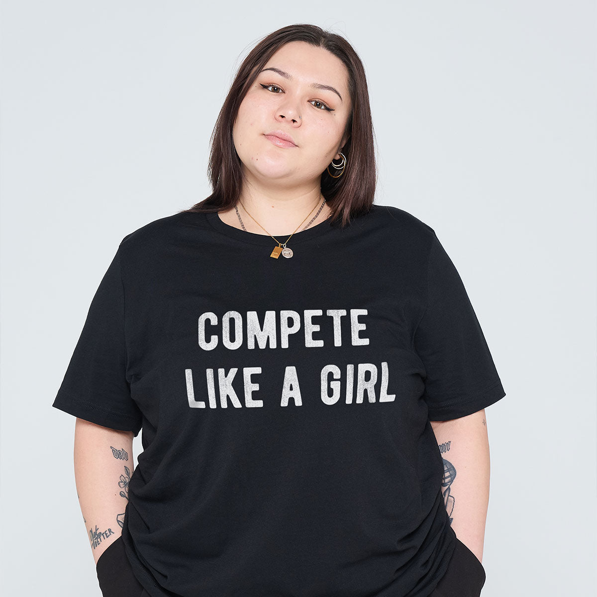 Compete Like A Girl T-Shirt-Feminist Apparel, Feminist Clothing, Feminist T Shirt, BC3001-The Spark Company