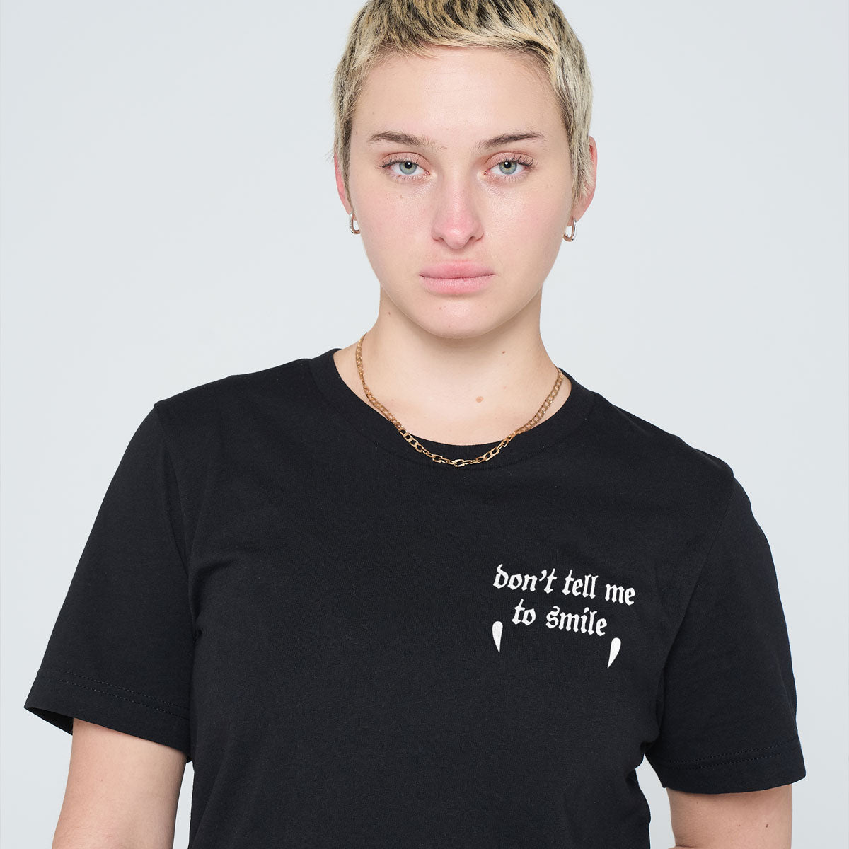 Don't Tell Me To Smile Fangs Halloween T-Shirt-Feminist Apparel, Feminist Clothing, Feminist T Shirt, BC3001-The Spark Company
