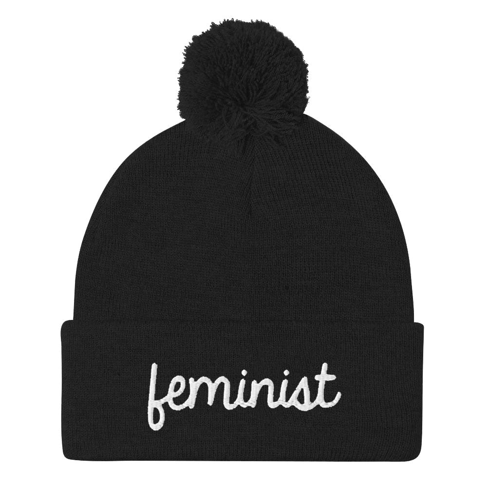 Feminist Embroidered Pom Pom Beanie Hat-Feminist Apparel, Feminist Gift, Feminist Beanie Hat BB426-The Spark Company