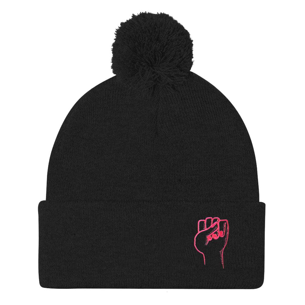 Feminist Fist Embroidered Pom Pom Beanie Hat-Feminist Apparel, Feminist Gift, Feminist Beanie Hat BB426-The Spark Company