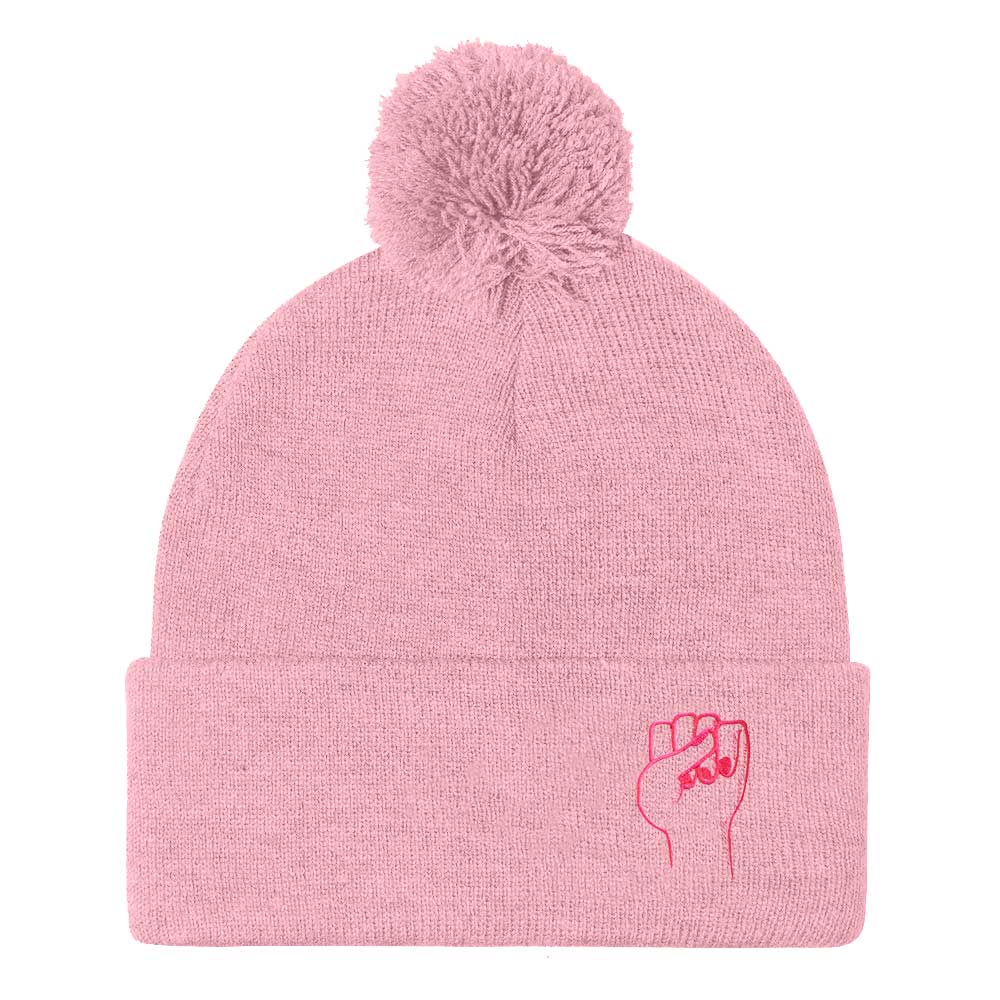 Feminist Fist Embroidered Pom Pom Beanie Hat-Feminist Apparel, Feminist Gift, Feminist Beanie Hat BB426-The Spark Company