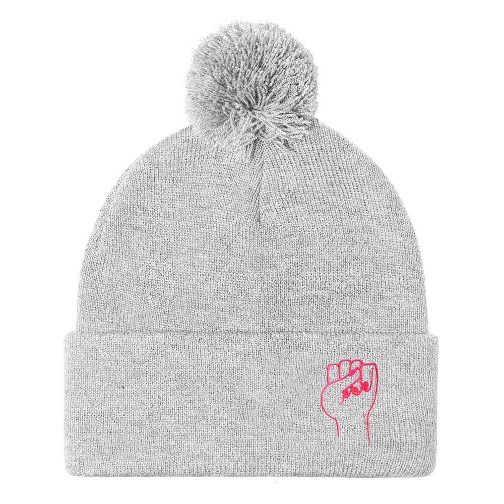 Feminist Fist Embroidered Pom Pom Beanie Hat-Feminist Apparel, Feminist Gift, Feminist Beanie Hat BB426-The Spark Company