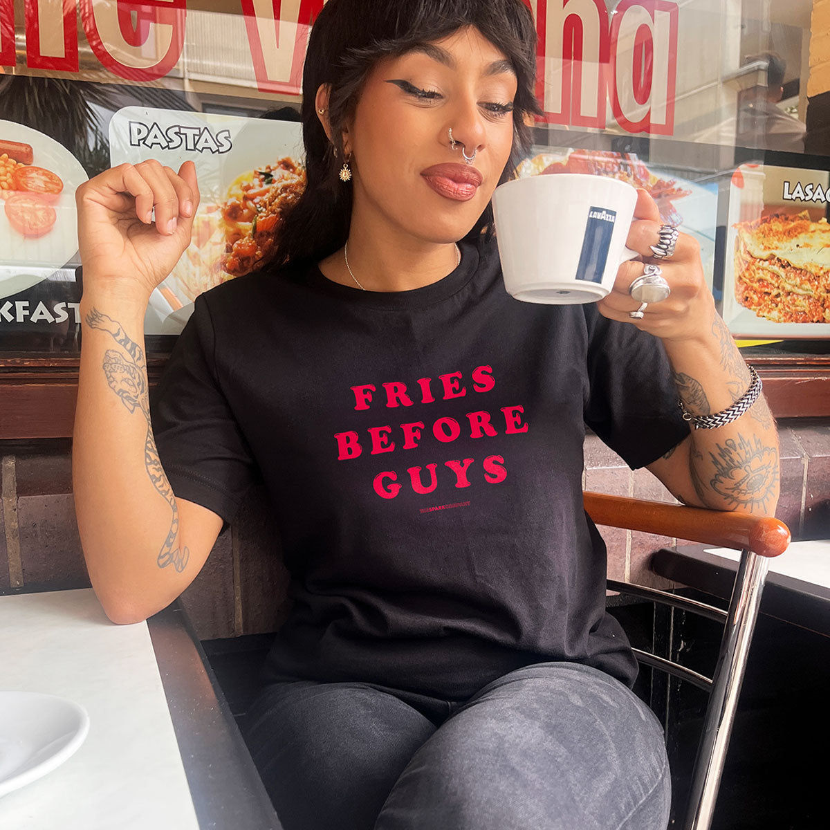 Fries Before Guys T-Shirt-Feminist Apparel, Feminist Clothing, Feminist T Shirt, BC3001-The Spark Company