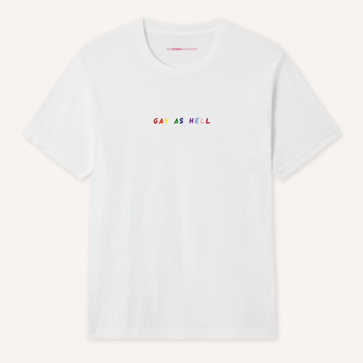Gay As Hell Embroidery Detail T-Shirt-LGBT Apparel, LGBT Clothing, LGBT T Shirt, BC3001-The Spark Company