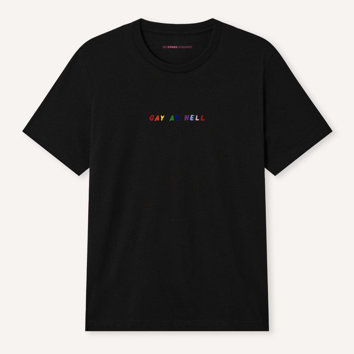 Gay As Hell Embroidery Detail T-Shirt-LGBT Apparel, LGBT Clothing, LGBT T Shirt, BC3001-The Spark Company