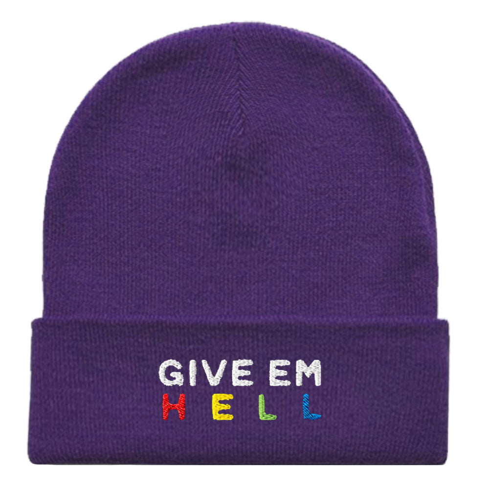 Give Em' Hell Embroidered Beanie Hat-Feminist Apparel, Feminist Gift, Feminist Cuffed Beanie Hat, BB45-The Spark Company