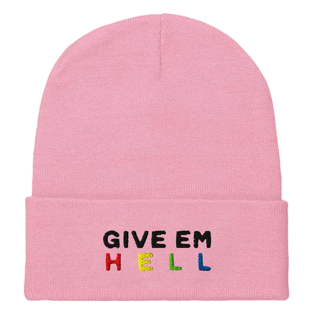Give Em' Hell Embroidered Beanie Hat-Feminist Apparel, Feminist Gift, Feminist Cuffed Beanie Hat, BB45-The Spark Company