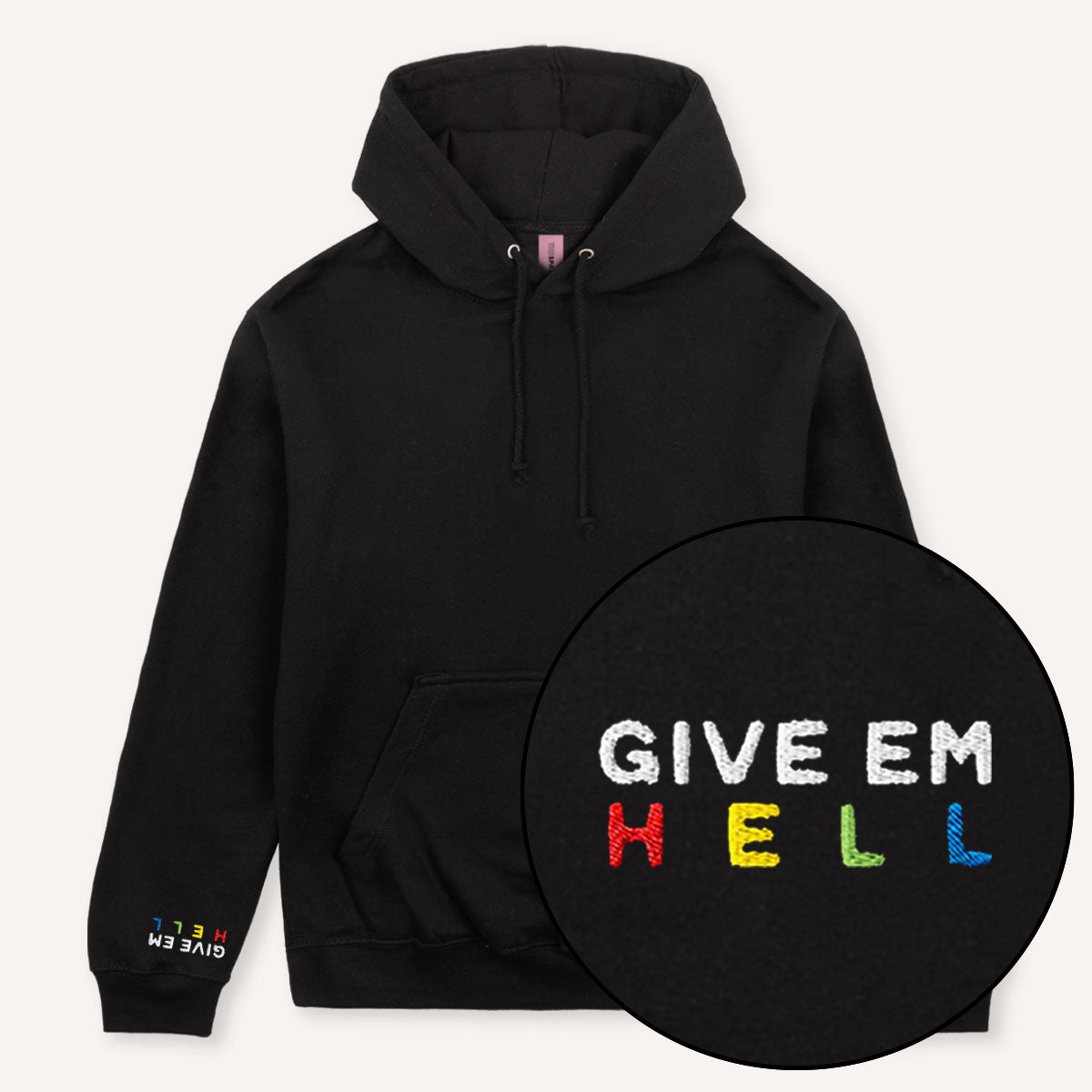 Give Em' Hell Embroidery Detail Hoodie-Feminist Apparel, Feminist Clothing, Feminist Hoodie, JH001-The Spark Company
