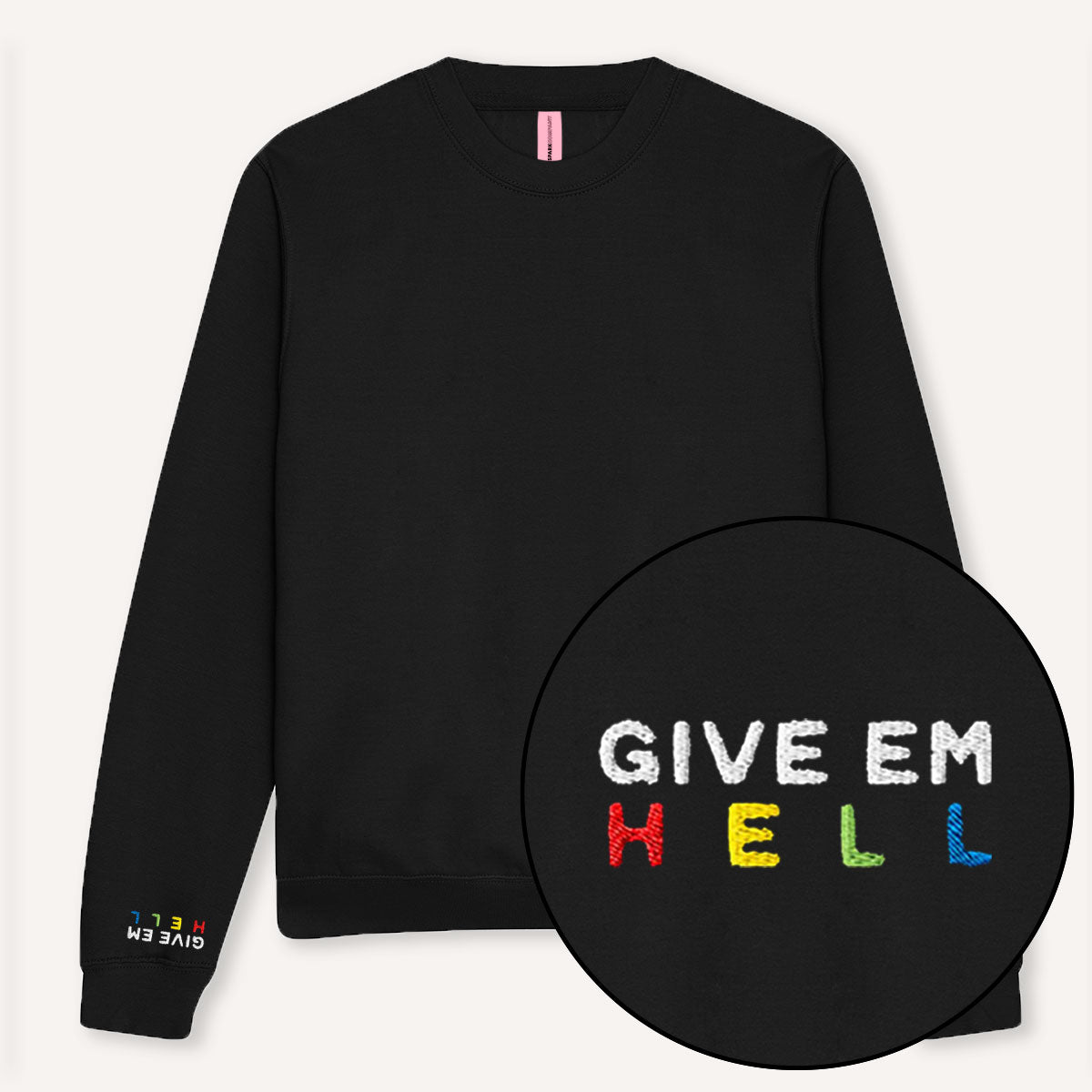 Give Em' Hell Embroidery Detail Sweatshirt-Feminist Apparel, Feminist Clothing, Feminist Sweatshirt, JH030-The Spark Company