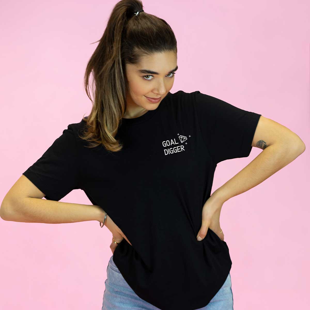 Goal Digger Embroidered T-Shirt-Feminist Apparel, Feminist Clothing, Feminist T Shirt, BC3001-The Spark Company