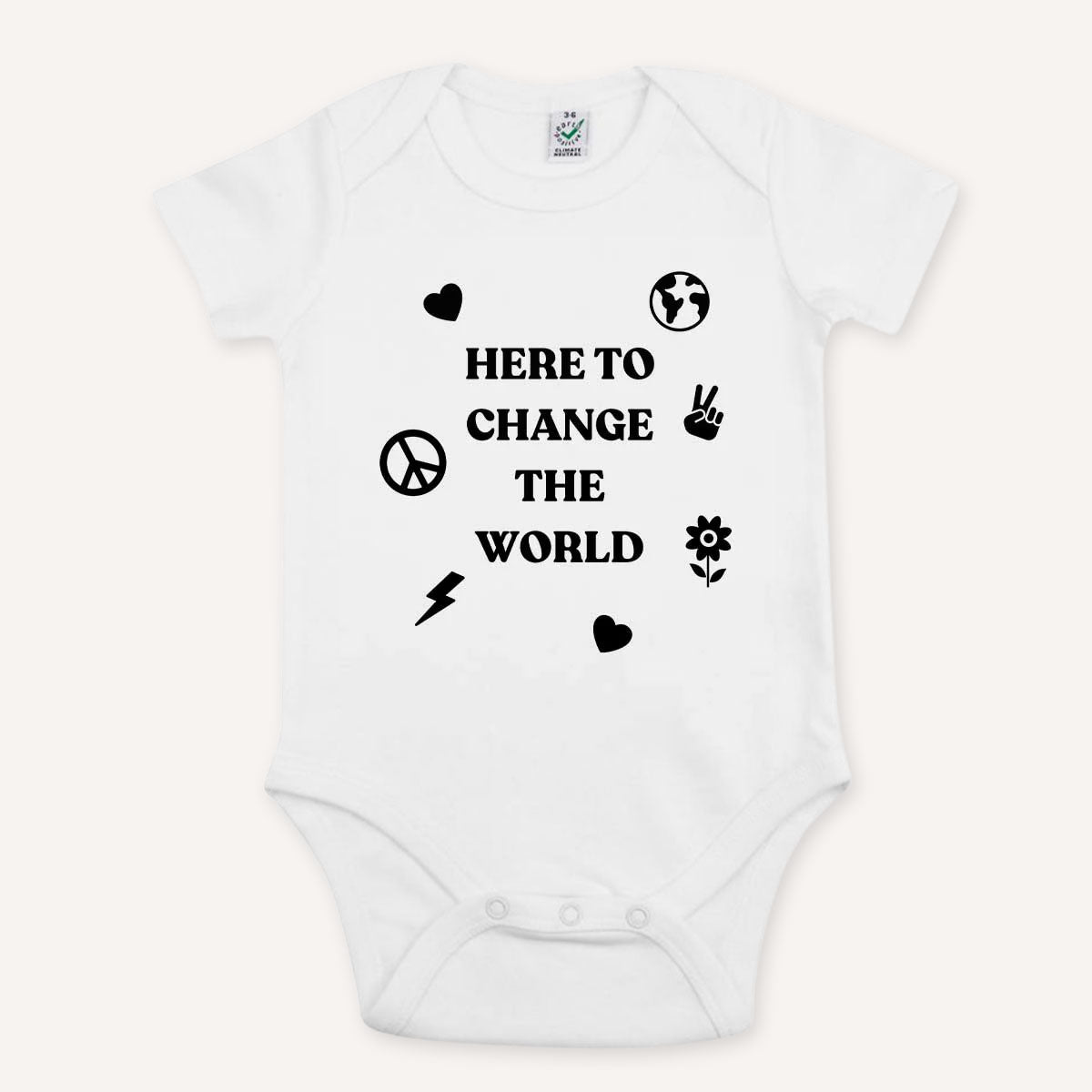 Here To Change The World Babygrow-Feminist Apparel, Feminist Clothing, Feminist Baby Onesie, EPB02-The Spark Company