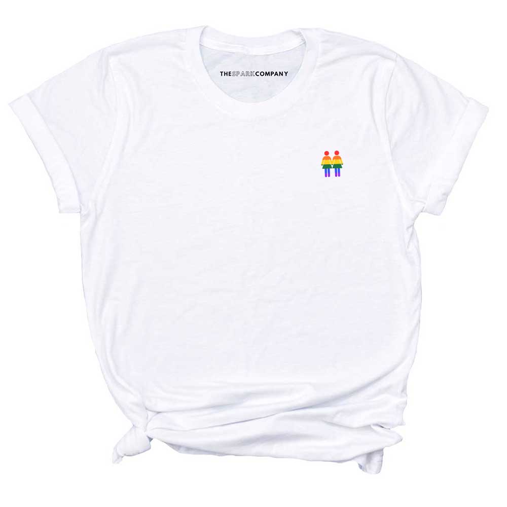 Holding Hands Embroidered Pride T-Shirt-LGBT Apparel, LGBT Clothing, LGBT T Shirt, BC3001-The Spark Company