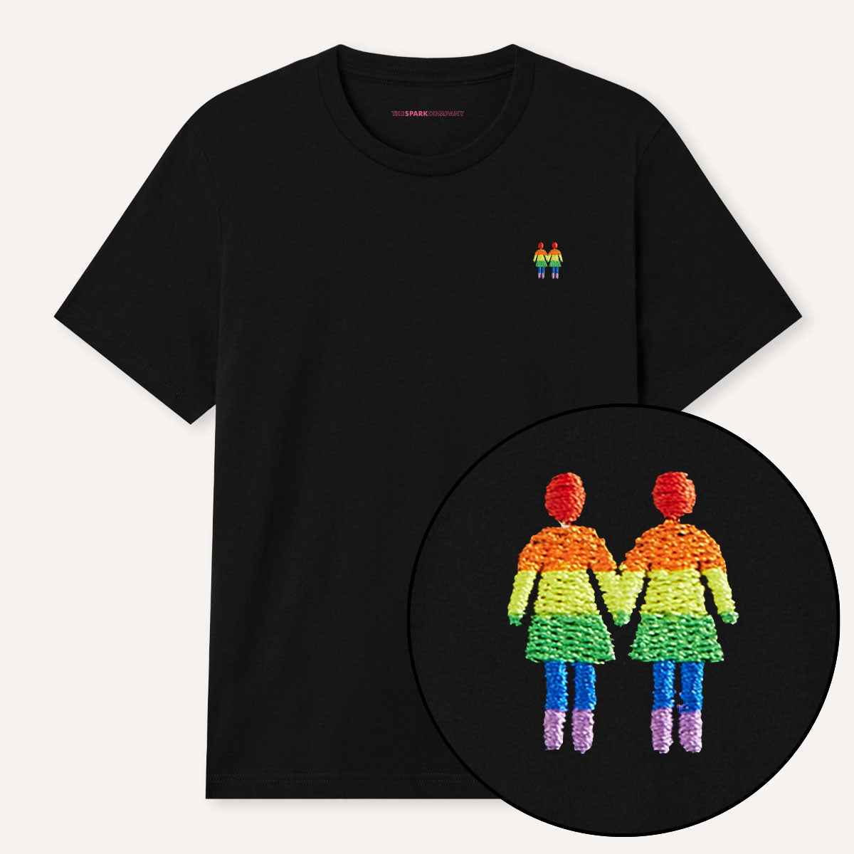 Holding Hands Embroidered Pride T-Shirt-LGBT Apparel, LGBT Clothing, LGBT T Shirt, BC3001-The Spark Company