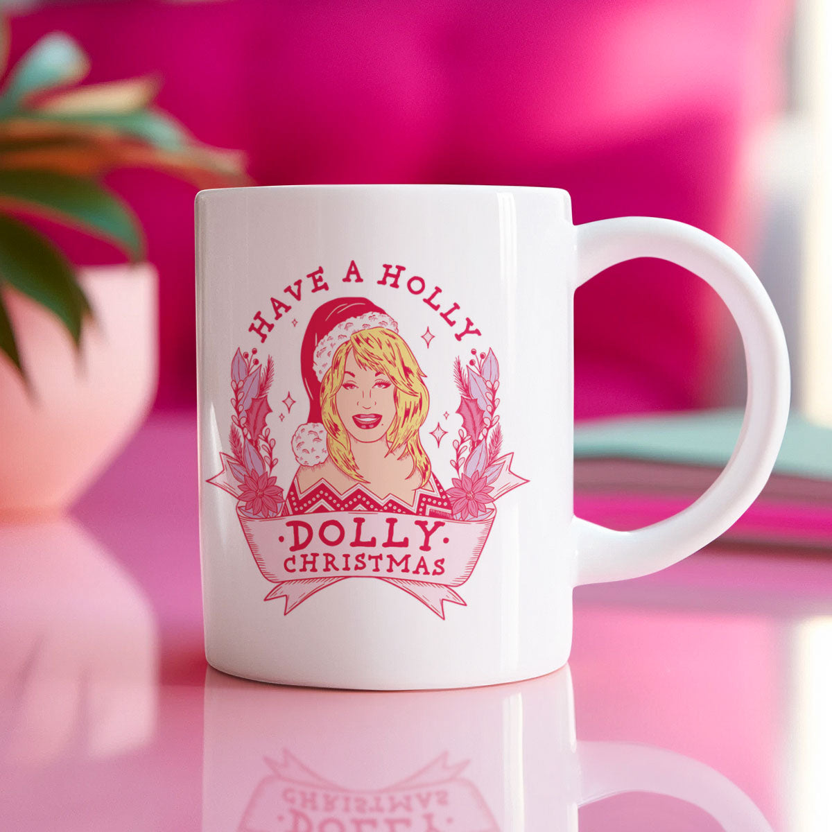 Holly Dolly Christmas Mug-Feminist Apparel, Feminist Gift, Feminist Coffee Mug, 11oz White Ceramic-The Spark Company