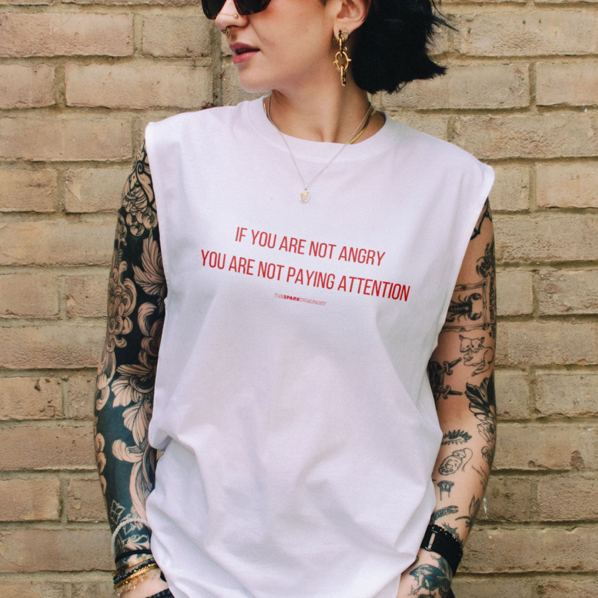 If You Are Not Angry You Are Not Paying Attention Sleeveless T-Shirt-Feminist Apparel, Feminist Clothing, Feminist Sleeveless T Shirt, EP01S-The Spark Company