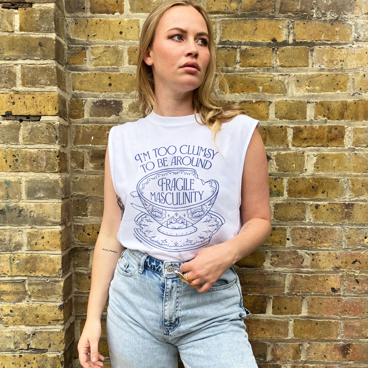 I'm Too Clumsy To Be Around Fragile Masculinity Sleeveless T-Shirt-Feminist Apparel, Feminist Clothing, Feminist Sleeveless T Shirt, EP01S-The Spark Company