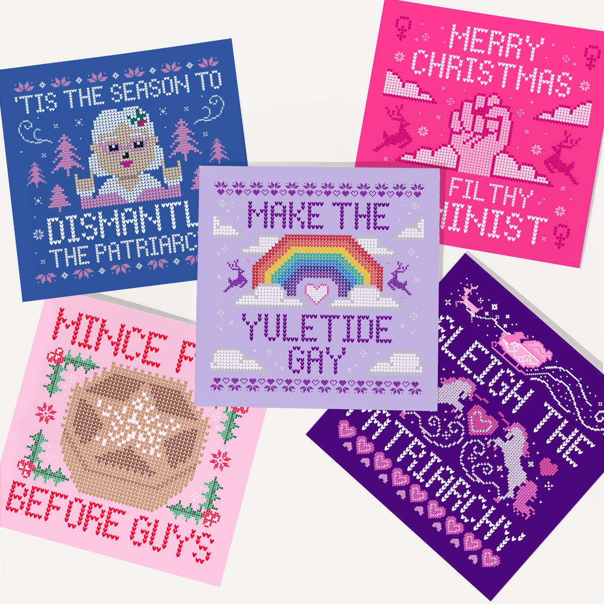 Knitted Feminist Christmas Cards (5 Pack)-Feminist Apparel, Feminist Gift, Feminist Christmas Cards-The Spark Company