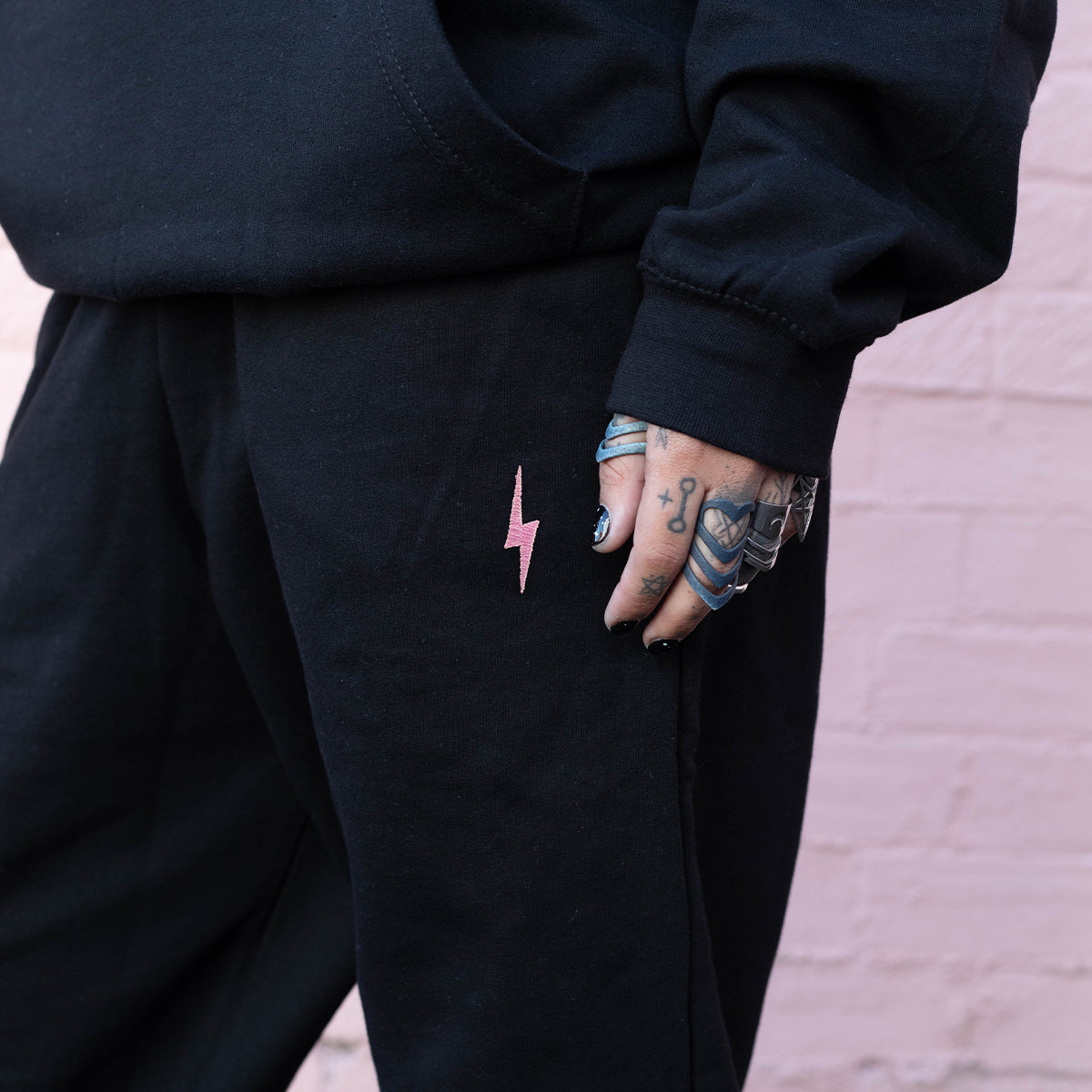 Lightning Embroidery Detail Joggers-Feminist Apparel, Feminist Clothing, Feminist joggers, JH072-The Spark Company