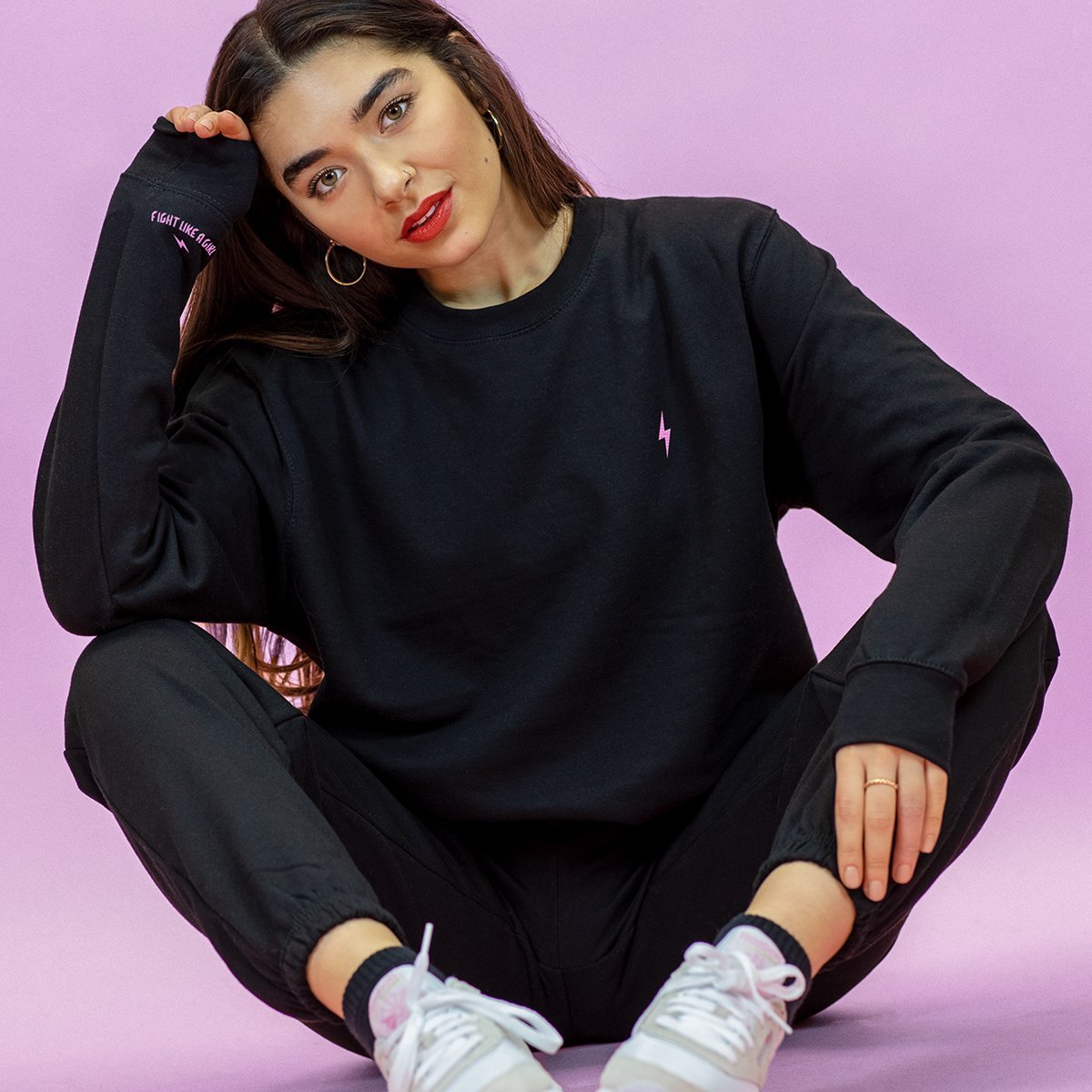 Lightning Embroidery Detail Sweatshirt-Feminist Apparel, Feminist Clothing, Feminist Sweatshirt, JH037-The Spark Company