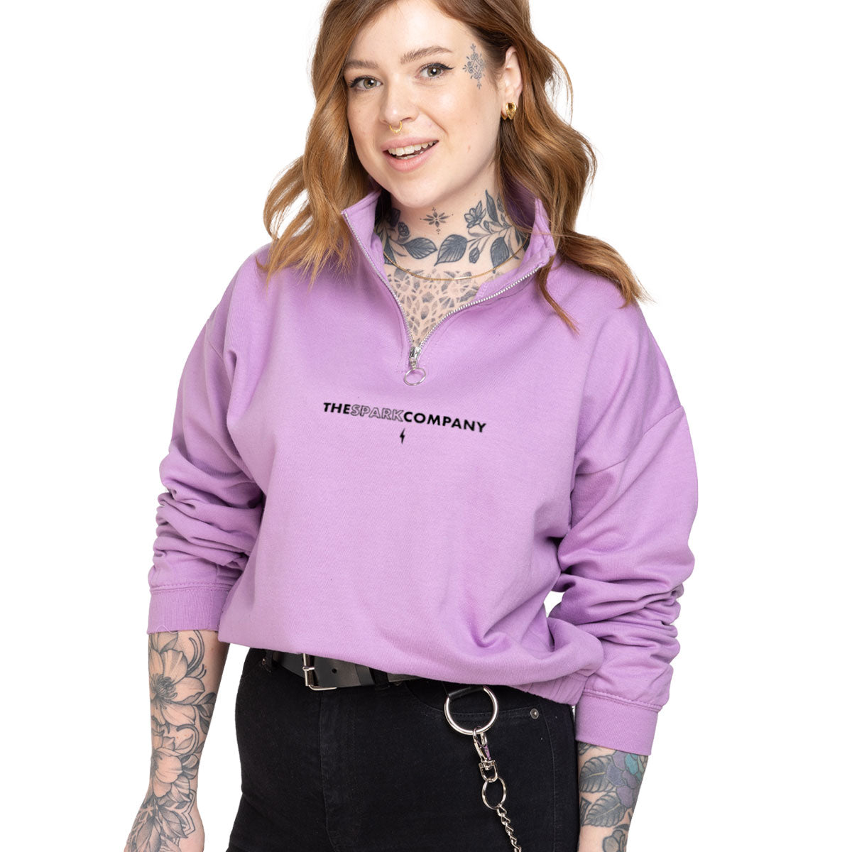 Logo Embroidered 1/4 Zip Crop Sweatshirt-Feminist Apparel, Feminist Clothing, Feminist Sweatshirt, JH037-The Spark Company