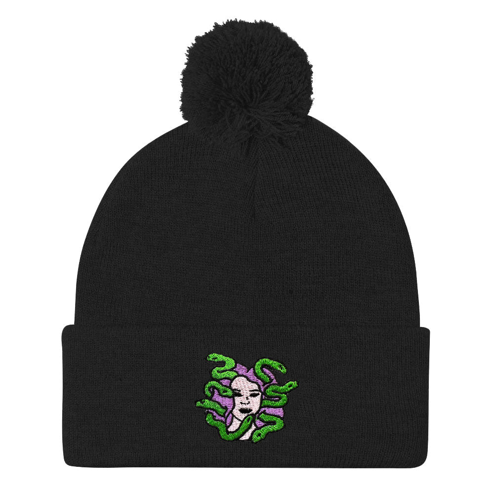 Medusa Embroidered Pom Pom Beanie Hat-Feminist Apparel, Feminist Gift, Feminist Beanie Hat BB426-The Spark Company