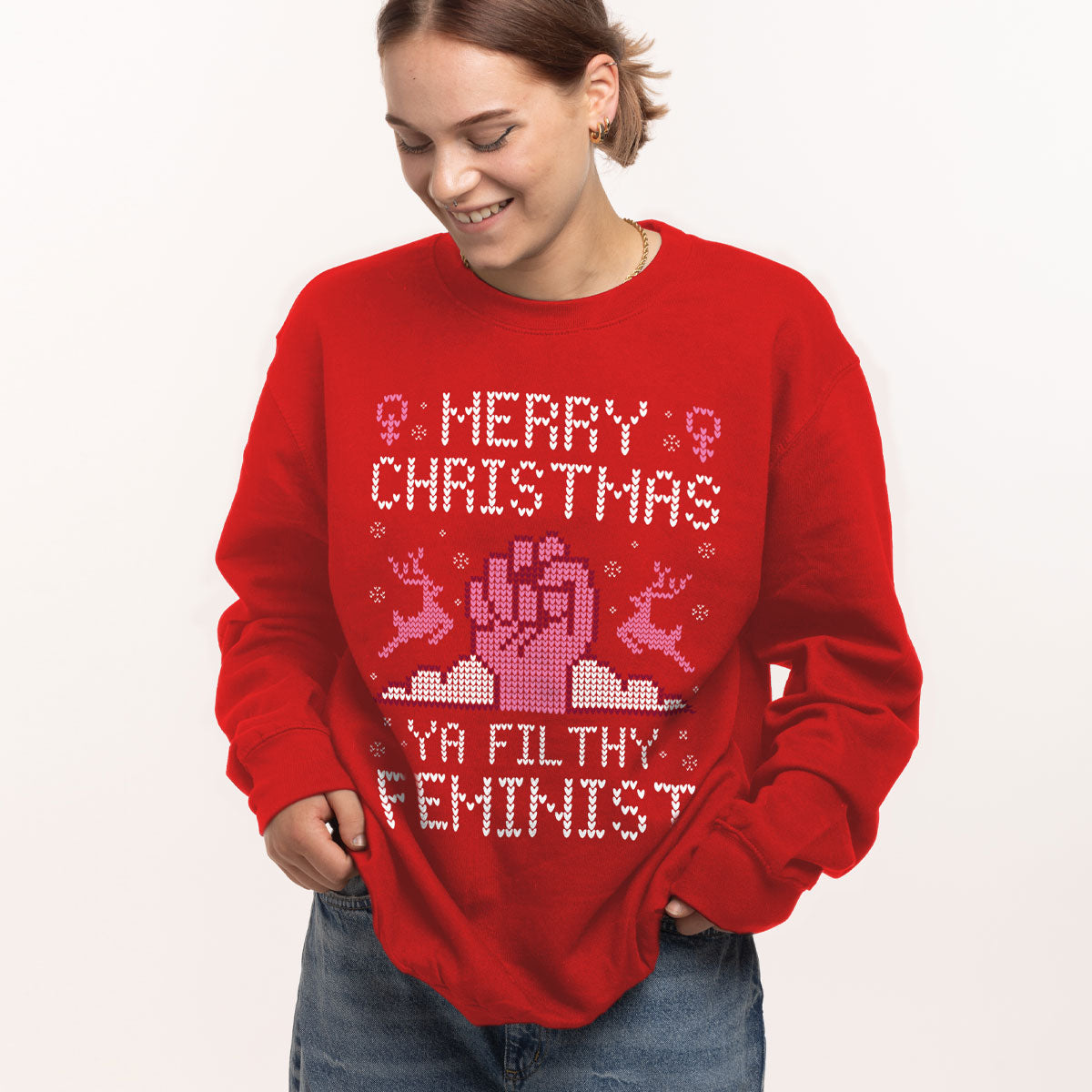 Merry Christmas Ya Filthy Feminist Ugly Christmas Jumper-Feminist Apparel, Feminist Clothing, Feminist Sweatshirt, JH030-The Spark Company