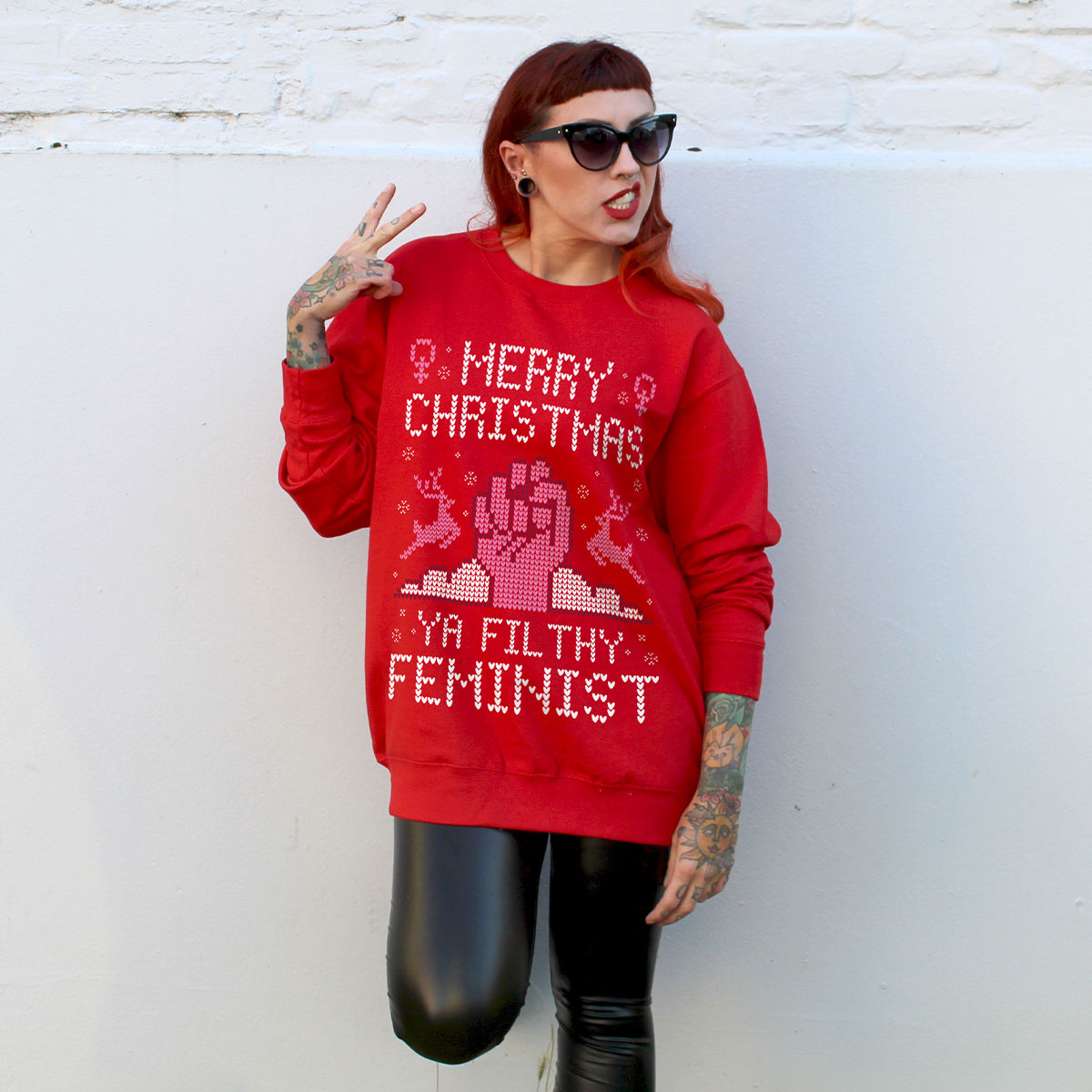 Merry Christmas Ya Filthy Feminist Ugly Christmas Jumper-Feminist Apparel, Feminist Clothing, Feminist Sweatshirt, JH030-The Spark Company