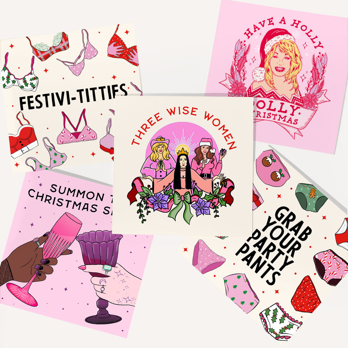 Mixed Feminist Christmas Cards (5 Pack)-Feminist Apparel, Feminist Gift, Feminist Christmas Cards-The Spark Company