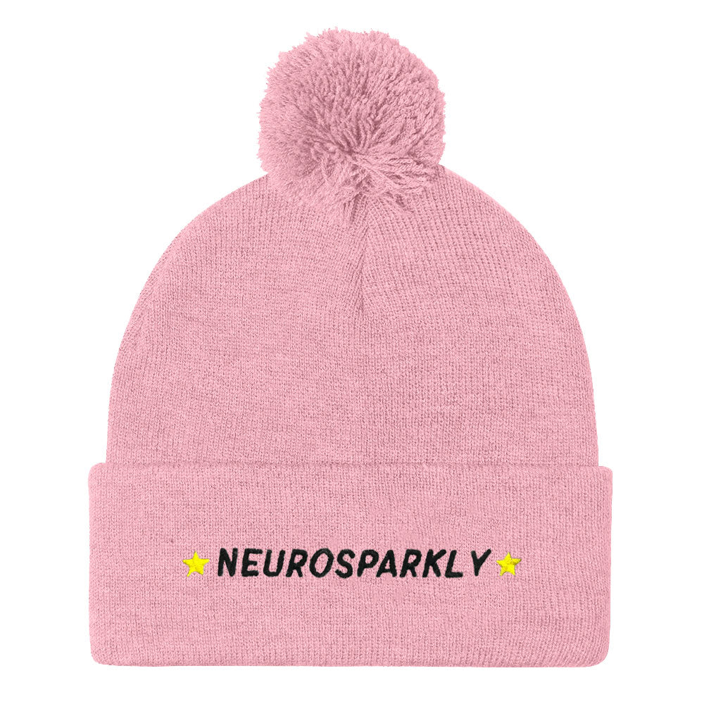 Neurosparkly Embroidered Pom Pom Beanie Hat-Feminist Apparel, Feminist Gift, Feminist Beanie Hat BB426-The Spark Company