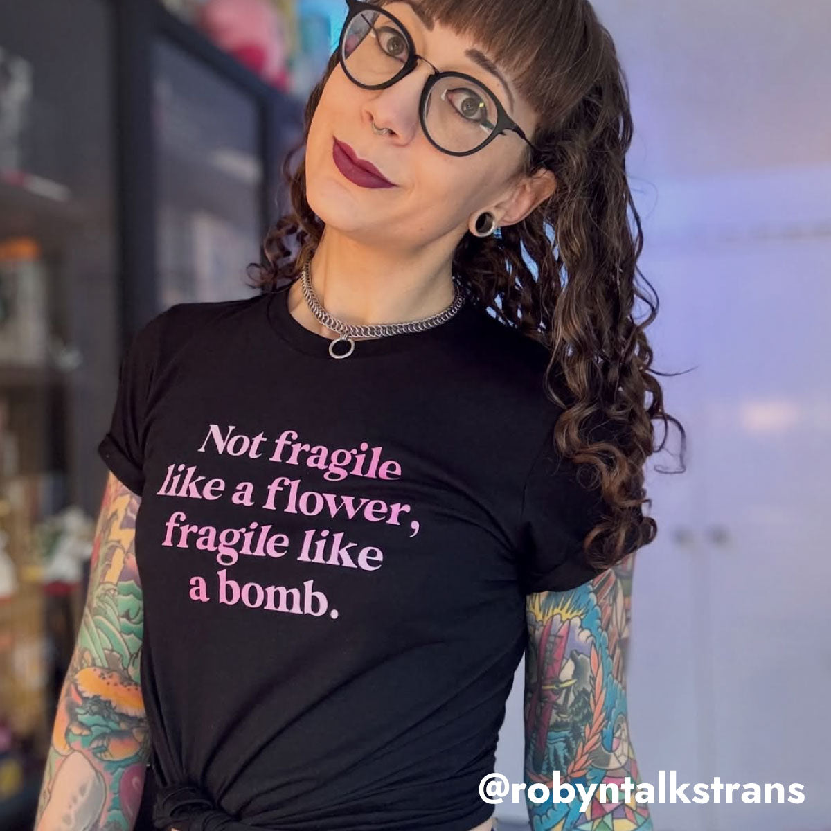 Not Fragile Like A Flower, Fragile Like A Bomb T-Shirt-Feminist Apparel, Feminist Clothing, Feminist T Shirt, BC3001-The Spark Company