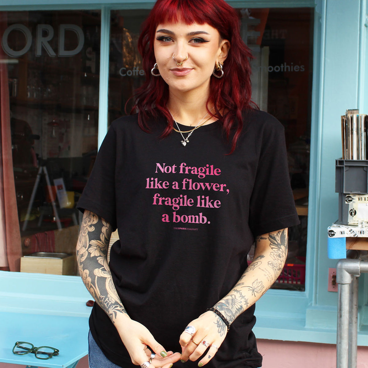 Not Fragile Like A Flower, Fragile Like A Bomb T-Shirt-Feminist Apparel, Feminist Clothing, Feminist T Shirt, BC3001-The Spark Company