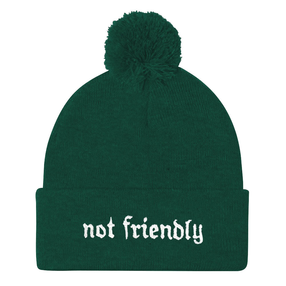 Not Friendly Embroidered Pom Pom Beanie Hat-Feminist Apparel, Feminist Gift, Feminist Beanie Hat BB426-The Spark Company