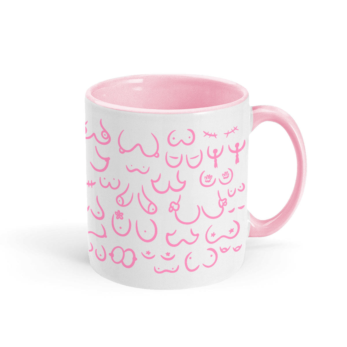 Pink Boobs Mug-Feminist Apparel, Feminist Gift, Feminist Coffee Mug, 11oz White Ceramic-The Spark Company