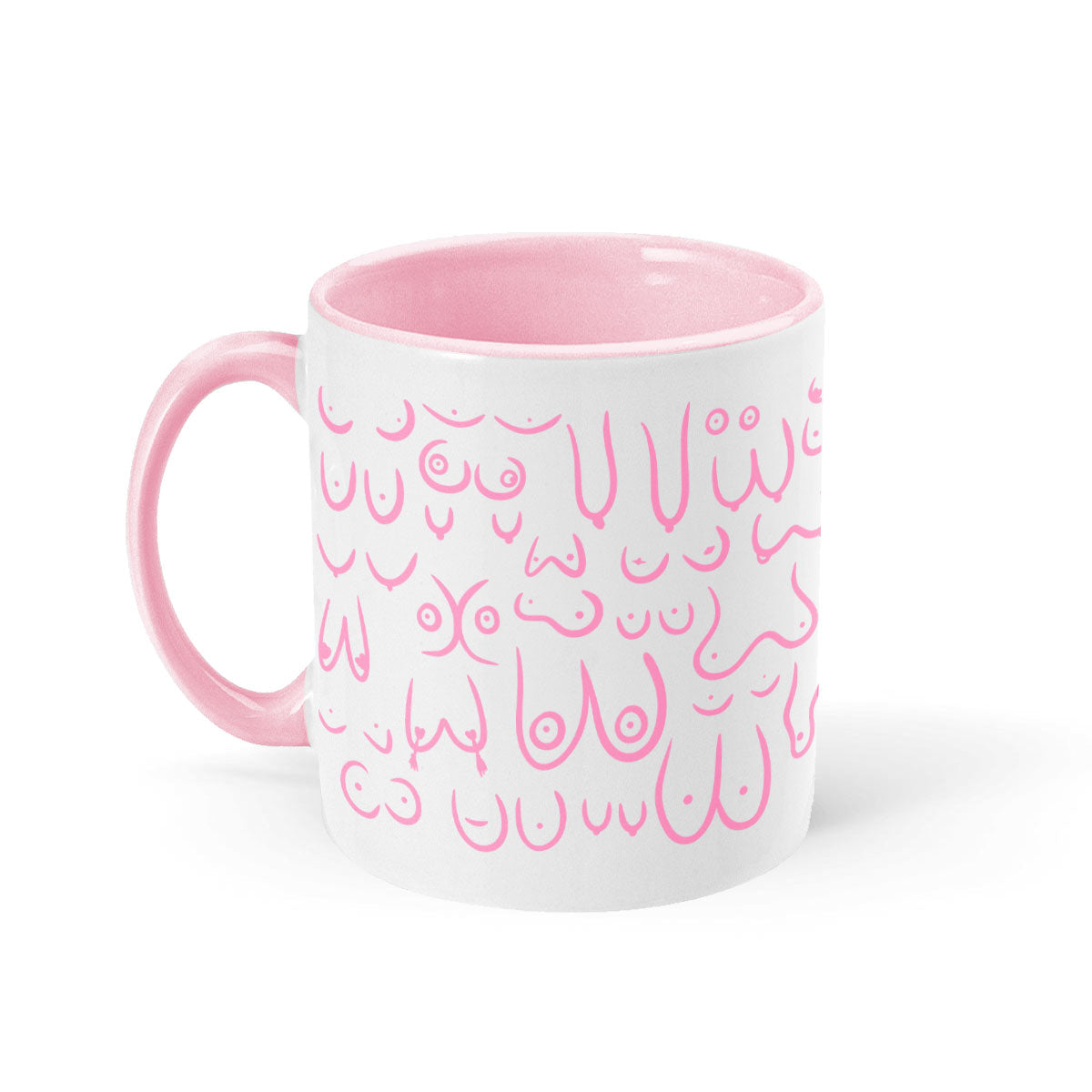 Pink Boobs Mug-Feminist Apparel, Feminist Gift, Feminist Coffee Mug, 11oz White Ceramic-The Spark Company