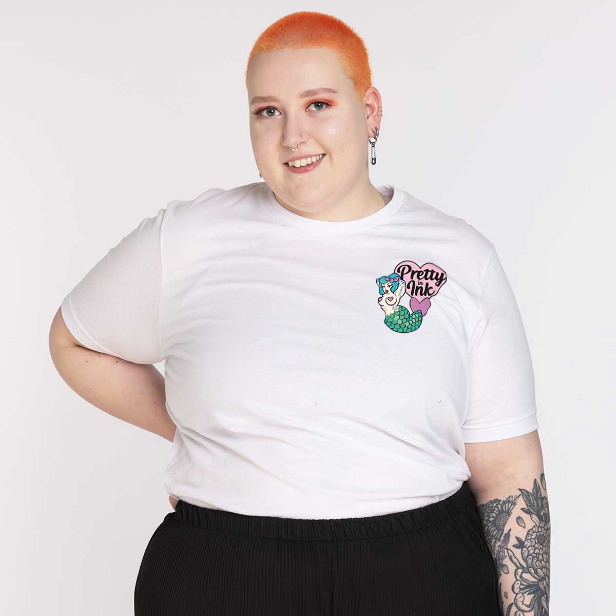 Pretty In Ink Collab Mermaid Pocket T-Shirt-Feminist Apparel, Feminist Clothing, Feminist T Shirt, BC3001-The Spark Company