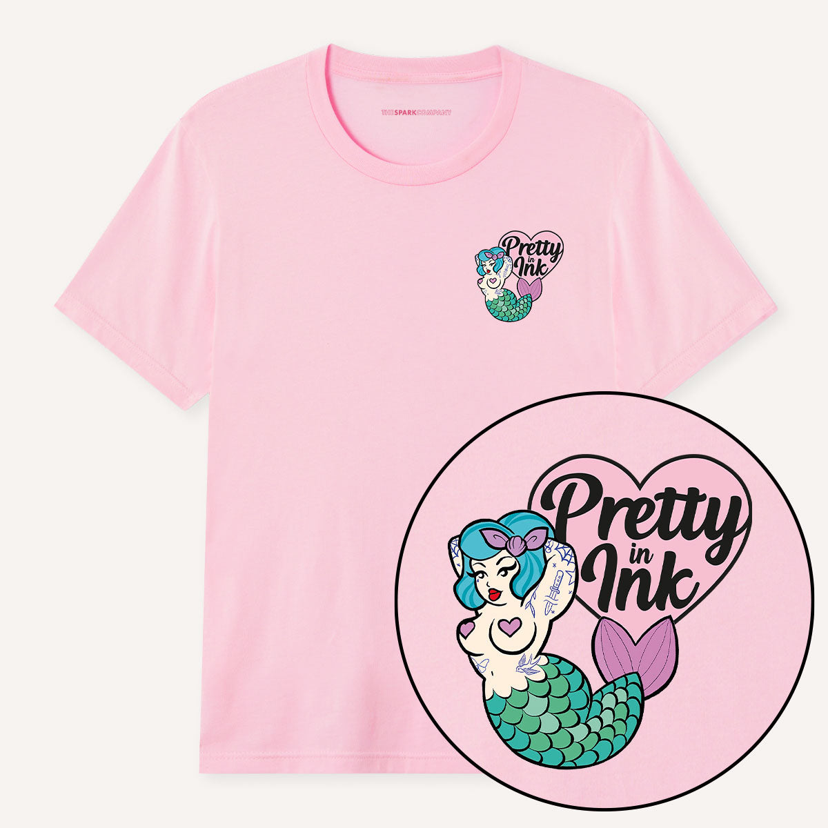 Pretty In Ink Collab Mermaid Pocket T-Shirt-Feminist Apparel, Feminist Clothing, Feminist T Shirt, BC3001-The Spark Company
