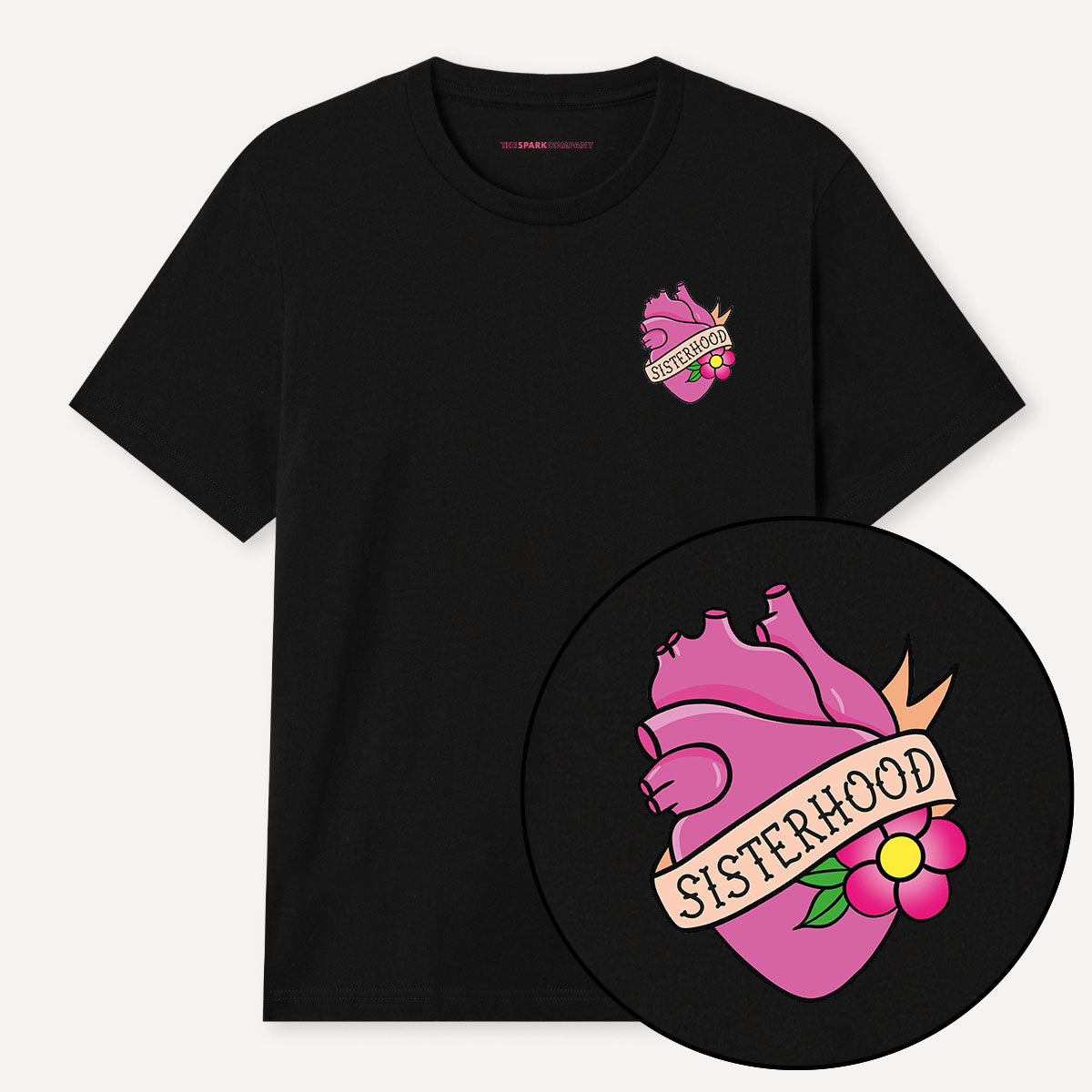 Pretty In Ink Collab Sisterhood Pocket T-Shirt-Feminist Apparel, Feminist Clothing, Feminist T Shirt, BC3001-The Spark Company