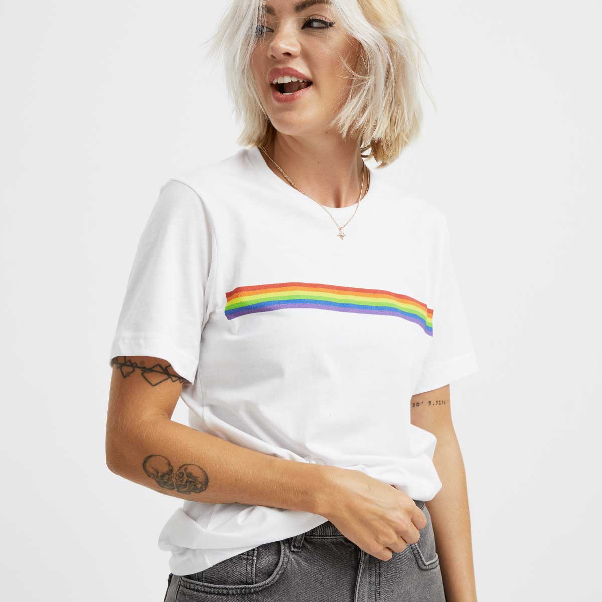 Pride Flag Stripe T-Shirt-LGBT Apparel, LGBT Clothing, LGBT T Shirt, BC3001-The Spark Company