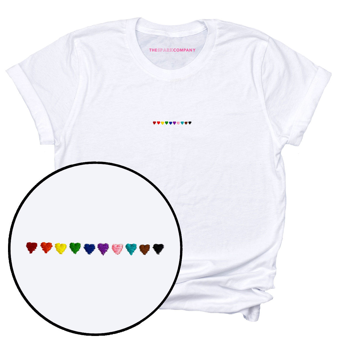 Pride Hearts Embroidered T-Shirt-LGBT Apparel, LGBT Clothing, LGBT T Shirt, BC3001-The Spark Company