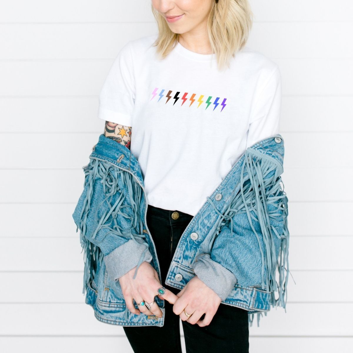 Pride Lightning T-Shirt-Feminist Apparel, Feminist Clothing, Feminist T Shirt, BC3001-The Spark Company