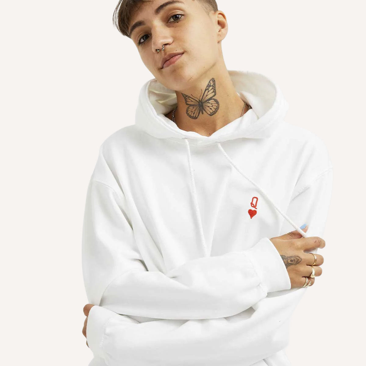 Queen Tiny Embroidery Detail Hoodie-Feminist Apparel, Feminist Clothing, Feminist Hoodie, JH001-The Spark Company