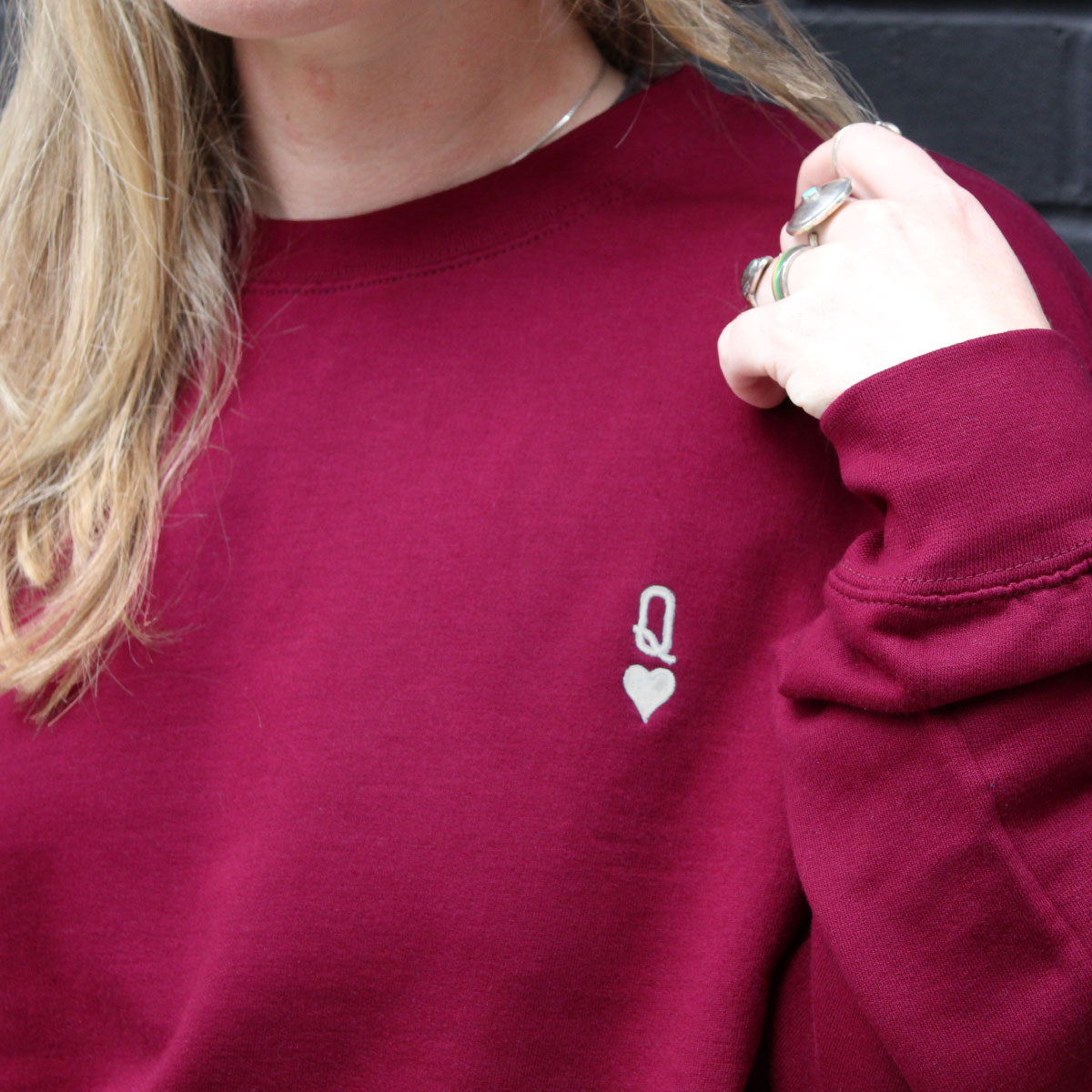Queen Tiny Embroidery Detail Sweatshirt-Feminist Apparel, Feminist Clothing, Feminist Sweatshirt, JH030-The Spark Company
