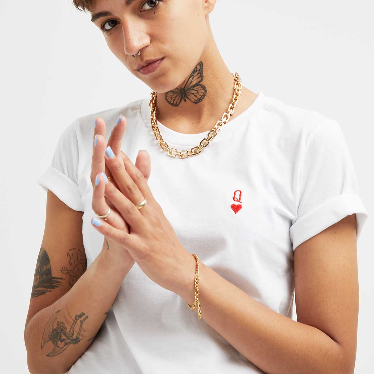 Queen Tiny Embroidery Detail T-Shirt-Feminist Apparel, Feminist Clothing, Feminist T Shirt, BC3001-The Spark Company