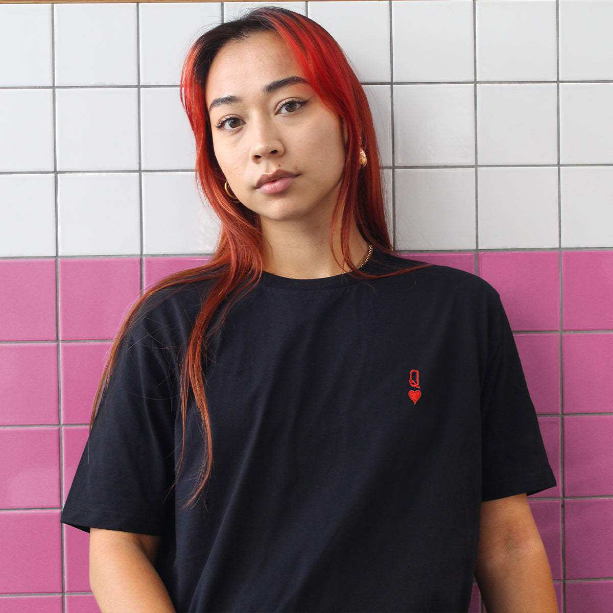 Queen Tiny Embroidery Detail T-Shirt-Feminist Apparel, Feminist Clothing, Feminist T Shirt, BC3001-The Spark Company