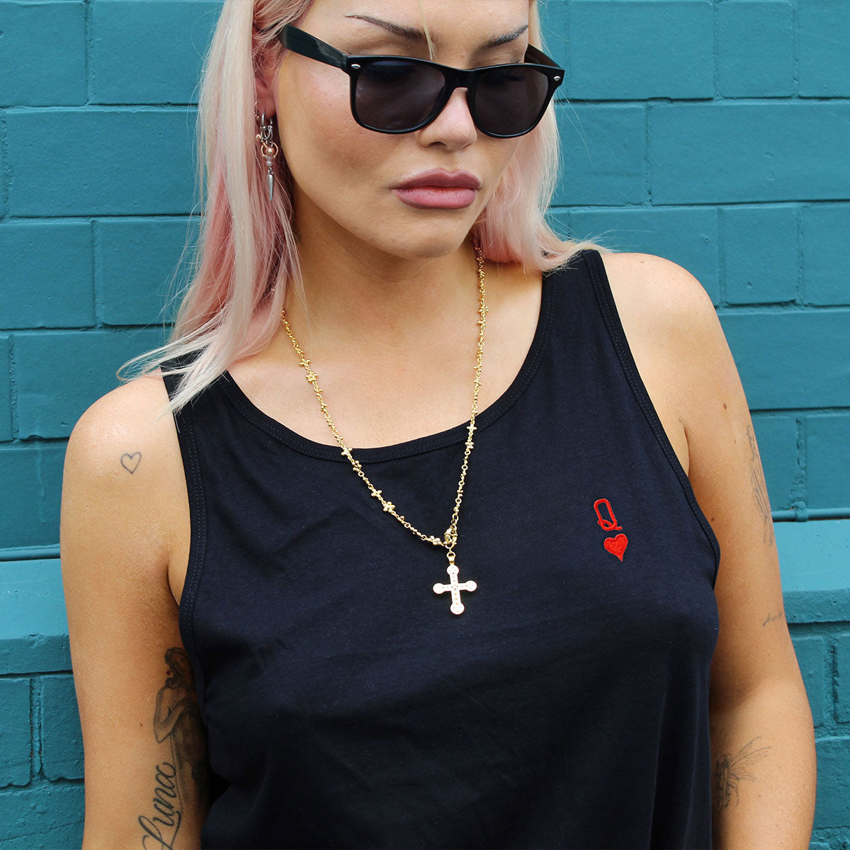 Queen Tiny Embroidery Detail Tank Top-Feminist Apparel, Feminist Clothing, Feminist Tank, 03980-The Spark Company