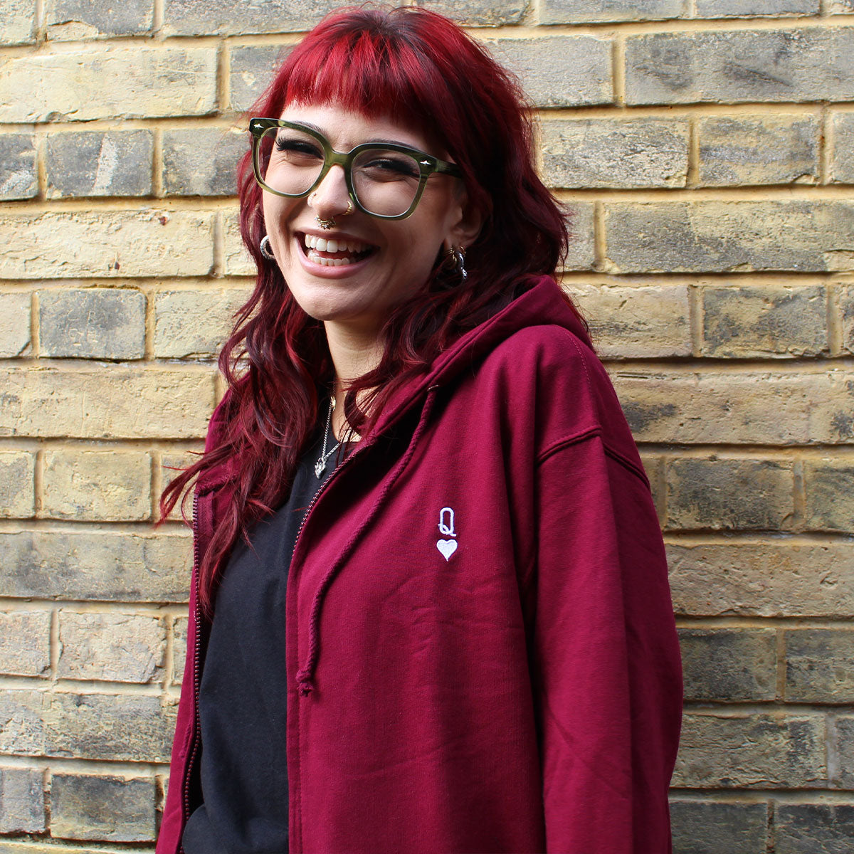 Queen Tiny Embroidery Detail Zipped Hoodie-Feminist Apparel, Feminist Clothing, Feminist Zoodie, JH050-The Spark Company